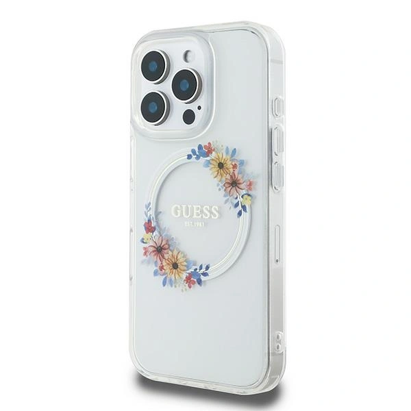 Kryt Guess GUHMP16LHFWFCT Apple iPhone 16 Pro hardcase IML Flowers Wreath MagSafe clear