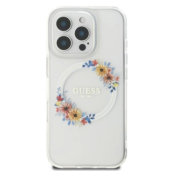 Kryt Guess GUHMP16LHFWFCT Apple iPhone 16 Pro hardcase IML Flowers Wreath MagSafe clear