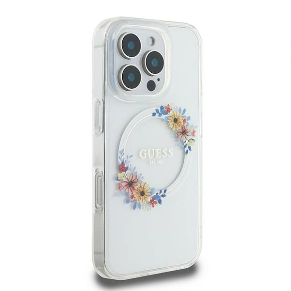Kryt Guess GUHMP16LHFWFCT Apple iPhone 16 Pro hardcase IML Flowers Wreath MagSafe clear