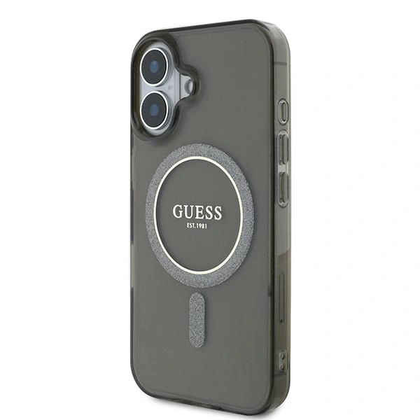 Kryt Guess GUHMP16SHFGEREK Apple iPhone 16 hardcase IML Glitter Circle MagSafe black