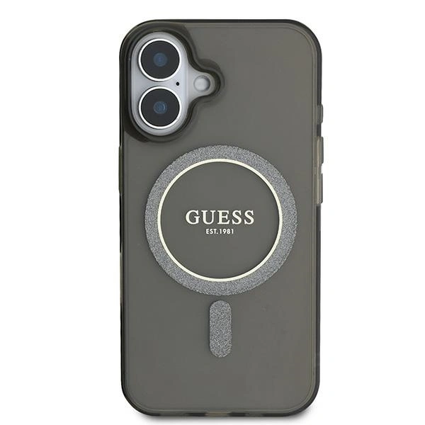 Kryt Guess GUHMP16SHFGEREK Apple iPhone 16 hardcase IML Glitter Circle MagSafe black