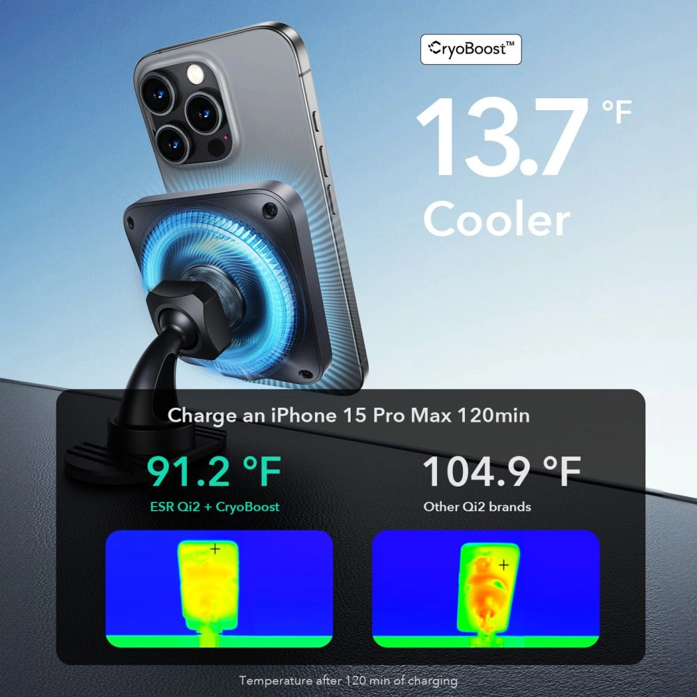 Držák do auta ESR Halolock Cryoboost Magnetic MagSafe Wireless Charger QI2 15W Frosted Onyx