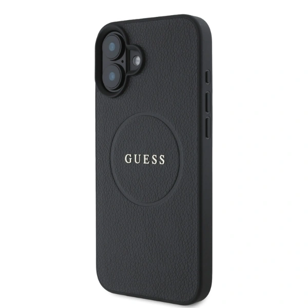 Kryt Guess GUHMP16SPGHSMMK Apple iPhone 16 hardcase Grained Gold Ring MagSafe black