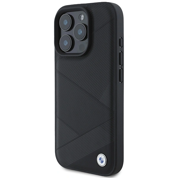 Kryt BMW BMHCP16L23RCGPK Apple iPhone 16 Pro hardcase Sign Leather Crossing Lines Pattern black