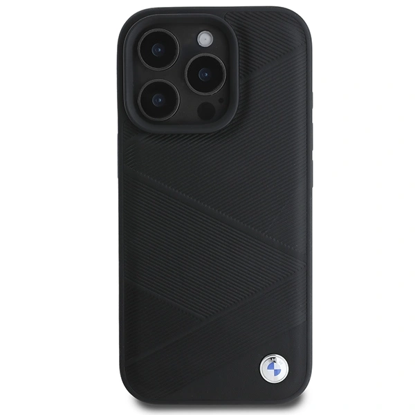 Kryt BMW BMHCP16L23RCGPK Apple iPhone 16 Pro hardcase Sign Leather Crossing Lines Pattern black