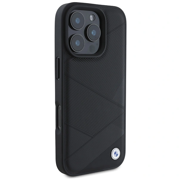 Kryt BMW BMHCP16L23RCGPK Apple iPhone 16 Pro hardcase Sign Leather Crossing Lines Pattern black