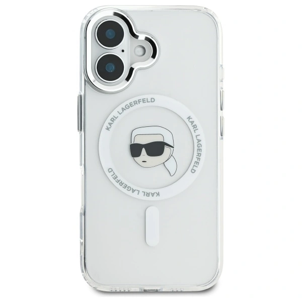 Kryt Karl Lagerfeld KLHMP16SHLSKIH Apple iPhone 16 hardcase IML Metal Karl Head MagSafe white