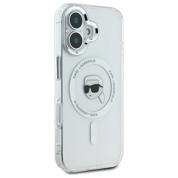 Kryt Karl Lagerfeld KLHMP16SHLSKIH Apple iPhone 16 hardcase IML Metal Karl Head MagSafe white