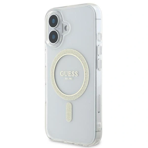 Kryt Guess GUHMP16SHFGERET Apple iPhone 16 hardcase IML Glitter Circle MagSafe transparent