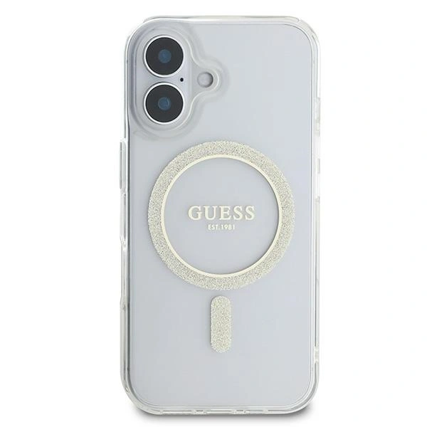 Kryt Guess GUHMP16SHFGERET Apple iPhone 16 hardcase IML Glitter Circle MagSafe transparent