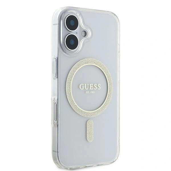 Kryt Guess GUHMP16SHFGERET Apple iPhone 16 hardcase IML Glitter Circle MagSafe transparent