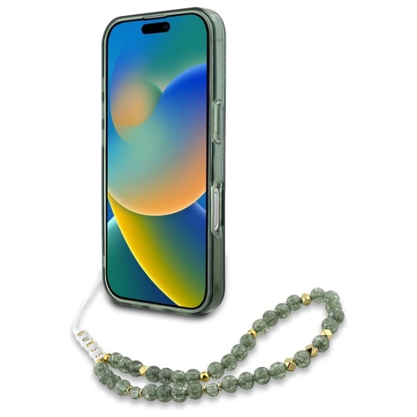 Kryt Guess GUHMP16SHCPOFPA Apple iPhone 16 hardcase IML Flowers Allover Electro With Pearl Strap MagSafe green