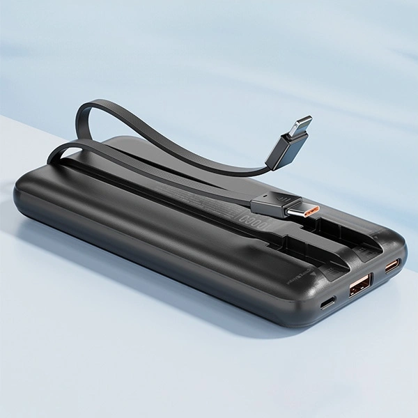 AWEI P77K 10000mAh 22.5W powerbank with built-in Lightning, USB-C cables black