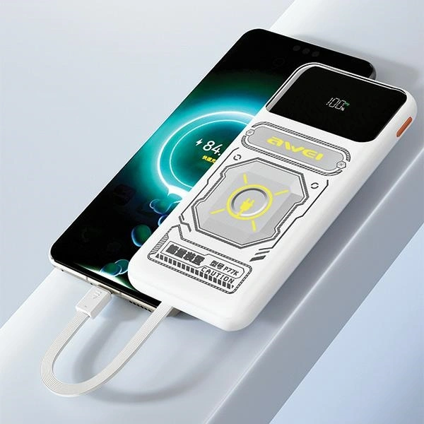 AWEI P77K 10000mAh 22.5W powerbank with built-in Lightning, USB-C cables black
