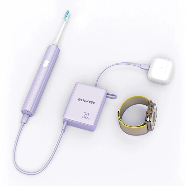 AWEI P87K 10000mAh 30W powerbank with built-in USB-C cable black