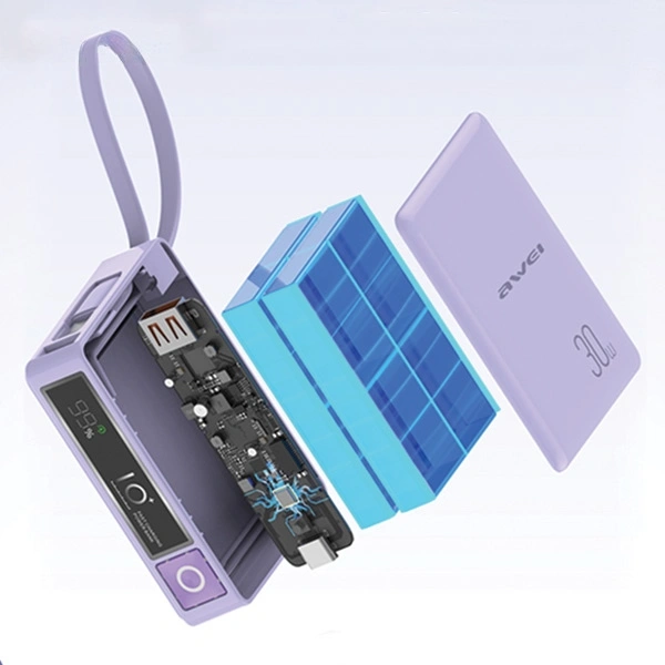 AWEI P87K 10000mAh 30W powerbank with built-in USB-C cable black