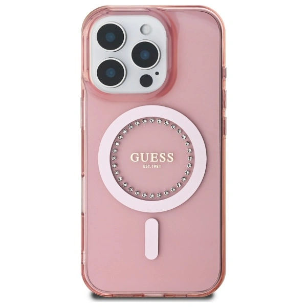 Kryt Guess GUHMP16LPFTDTEP Apple iPhone 16 Pro hardcase IML Rhinestones MagSafe pink