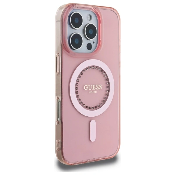Kryt Guess GUHMP16LPFTDTEP Apple iPhone 16 Pro hardcase IML Rhinestones MagSafe pink