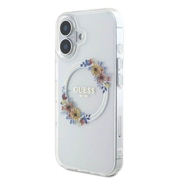 Kryt Guess GUHMP16MHFWFCT Apple iPhone 16 Plus hardcase IML Flowers Wreath MagSafe transparent