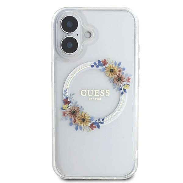 Kryt Guess GUHMP16MHFWFCT Apple iPhone 16 Plus hardcase IML Flowers Wreath MagSafe transparent