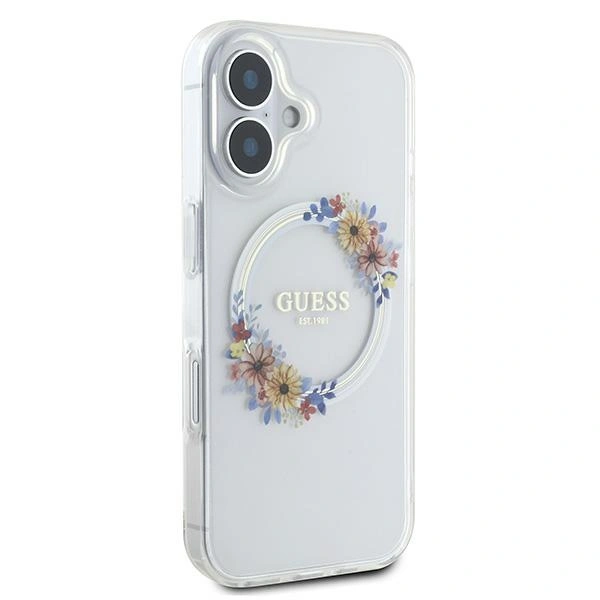 Kryt Guess GUHMP16MHFWFCT Apple iPhone 16 Plus hardcase IML Flowers Wreath MagSafe transparent