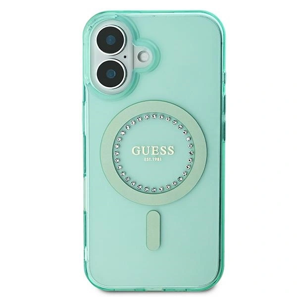 Kryt Guess GUHMP16MPFTDTEN Apple iPhone 16 Plus hardcase IML Rhinestones MagSafe green