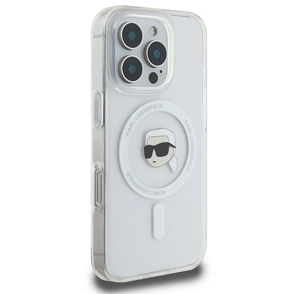 Kryt Karl Lagerfeld KLHMP16LHLSKIH Apple iPhone 16 Pro hardcase IML Metal Karl Head MagSafe white