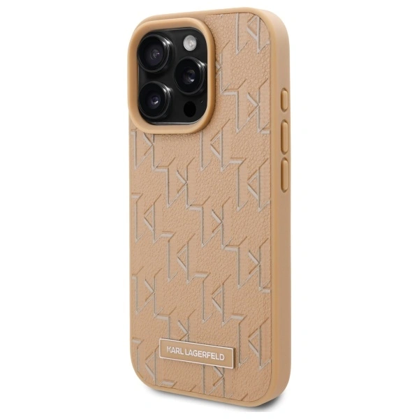 Kryt Karl Lagerfeld KLHMP16LPKHPORPE Apple iPhone 16 Pro hardcase Leather Monogram Metal Logo MagSafe beige
