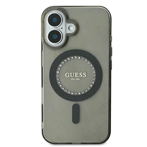 Kryt Guess GUHMP16SPFTDTEK Apple iPhone 16 hardcase IML Rhinestones MagSafe black
