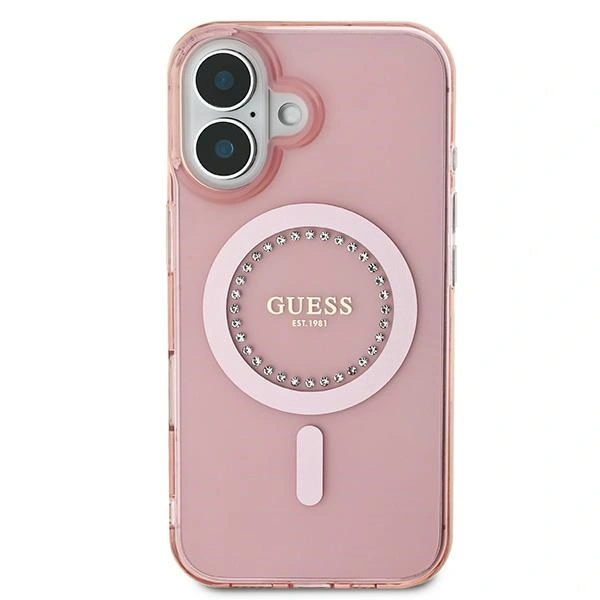 Kryt Guess GUHMP16SPFTDTEP Apple iPhone 16 hardcase IML Rhinestones MagSafe pink