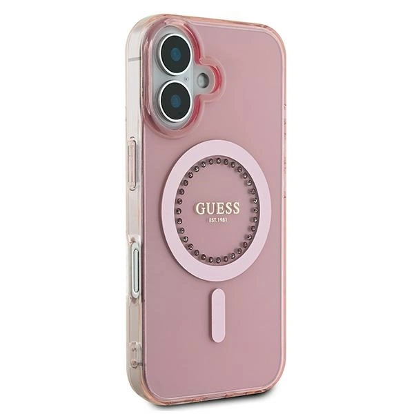 Kryt Guess GUHMP16SPFTDTEP Apple iPhone 16 hardcase IML Rhinestones MagSafe pink