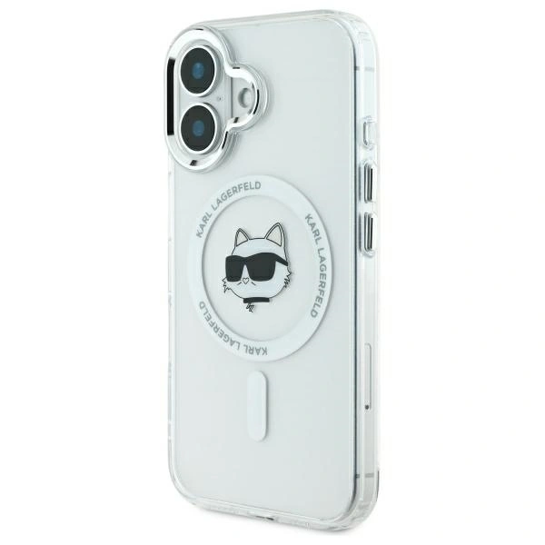 Kryt Karl Lagerfeld KLHMP16SHLSCHH Apple iPhone 16 hardcase IML Metal Choupette Head MagSafe white