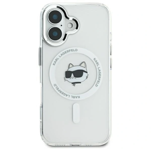 Kryt Karl Lagerfeld KLHMP16SHLSCHH Apple iPhone 16 hardcase IML Metal Choupette Head MagSafe white