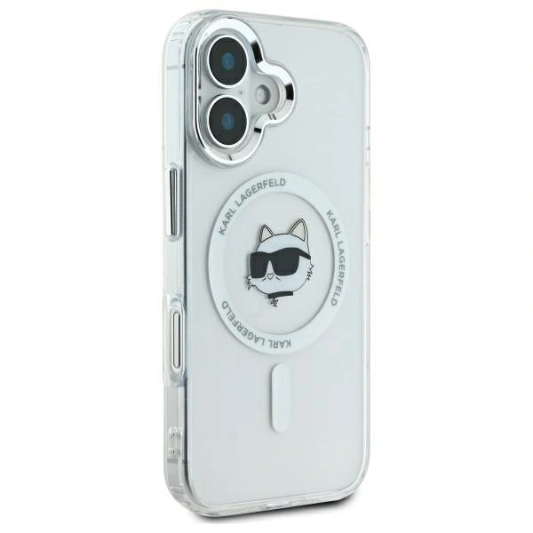 Kryt Karl Lagerfeld KLHMP16SHLSCHH Apple iPhone 16 hardcase IML Metal Choupette Head MagSafe white