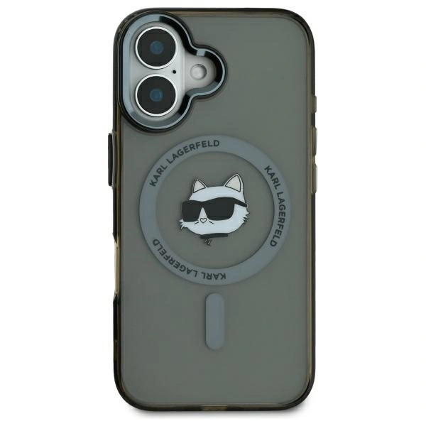 Kryt Karl Lagerfeld KLHMP16SHLSCHK Apple iPhone 16 hardcase IML Metal Choupette Head MagSafe black