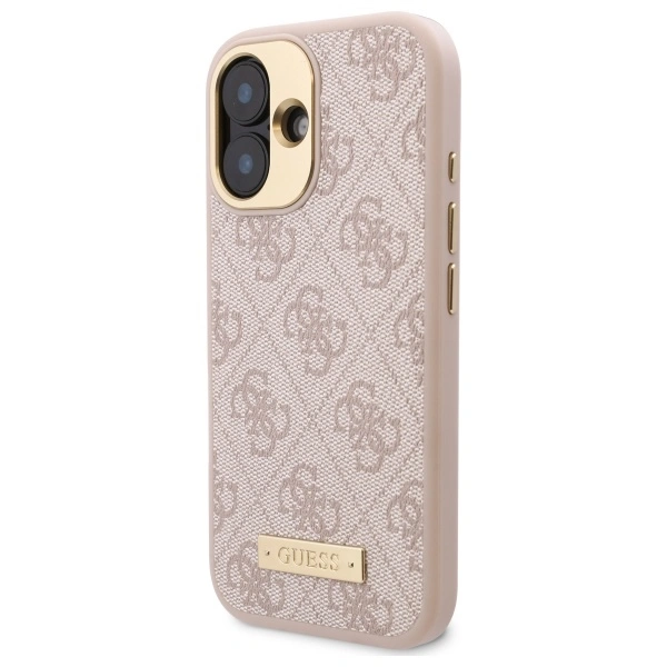 Kryt Guess GUHMP16SU4GPRP Apple iPhone 16 hardcase 4G Logo Plate MagSafe pink