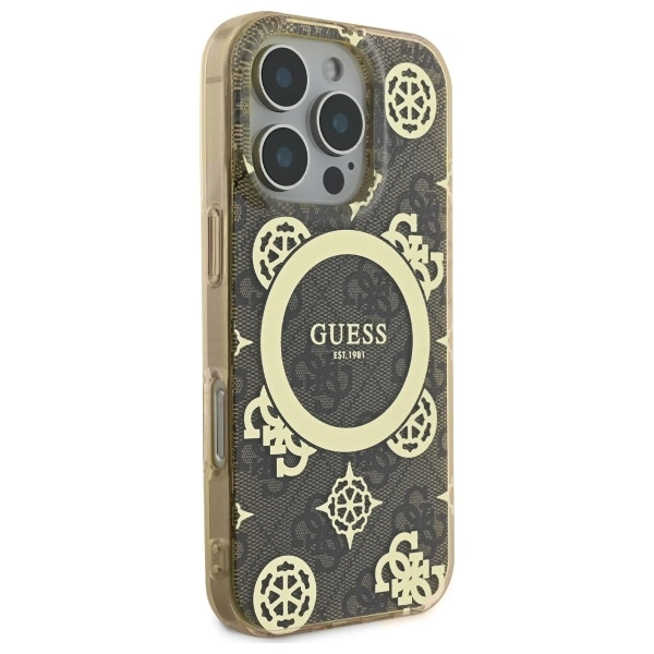 Kryt Guess GUHMP16XH4PYEEW Apple iPhone 16 Pro Max hardcase IML Peony On 4G Background MagSafe brown
