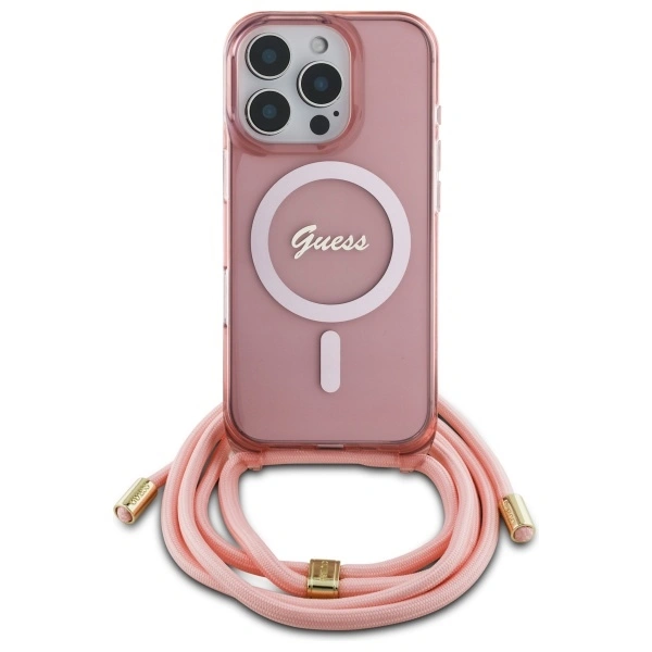 Kryt Guess GUHMP16XHCTSGNSP Apple iPhone 16 Pro Max hardcase Crossbody Cord Script MagSafe pink