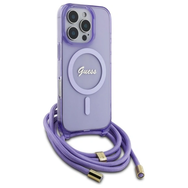 Kryt Guess GUHMP16XHCTSGNSU Apple iPhone 16 Pro Max hardcase Crossbody Cord Script MagSafe purple