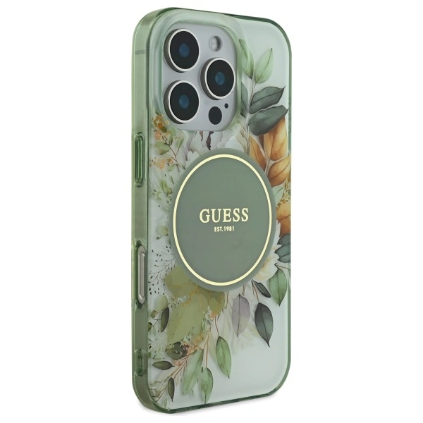 Kryt Guess GUHMP16XHFWBDCEN Apple iPhone 16 Pro Max hardcase IML Flower & Tonal Circle MagSafe green