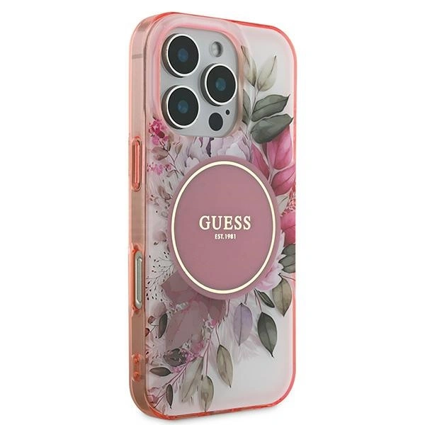 Kryt Guess GUHMP16XHFWBDCEP Apple iPhone 16 Pro Max hardcase IML Flower & Tonal Circle MagSafe pink