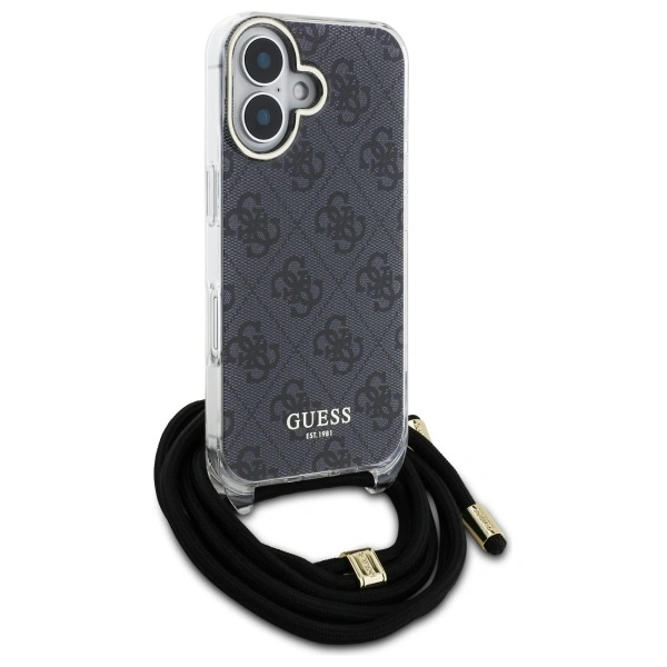 Kryt Guess GUHCP16SHC4SEK Apple iPhone 16 hardcase Crossbody Cord 4G Print black