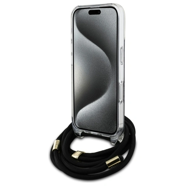 Kryt Guess GUHCP16SHC4SEK Apple iPhone 16 hardcase Crossbody Cord 4G Print black