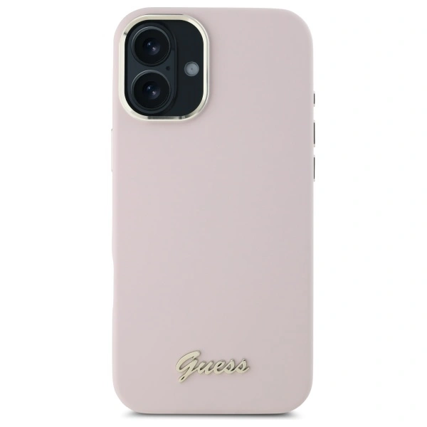Kryt Guess GUHCP16SSMBSLP Apple iPhone 16 hardcase Silicone Script Metal Logo & Frame pink