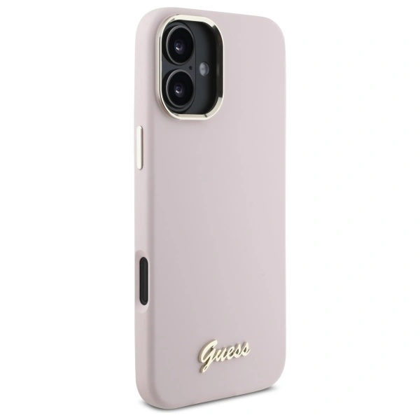 Kryt Guess GUHCP16SSMBSLP Apple iPhone 16 hardcase Silicone Script Metal Logo & Frame pink
