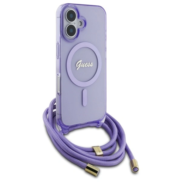 Kryt Guess GUHMP16SHCTSGNSU Apple iPhone 16 hardcase Crossbody Cord Script MagSafe purple