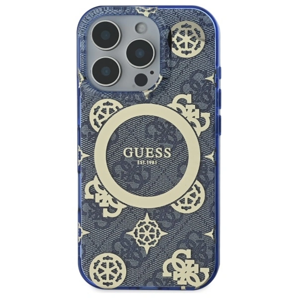 Kryt Guess GUHMP16XH4PYEEB Apple iPhone 16 Pro Max hardcase IML Peony On 4G Background MagSafe blue