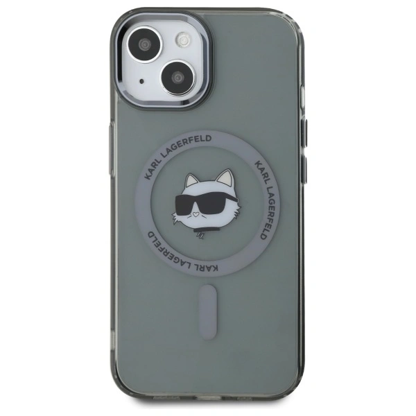 Kryt Karl Lagerfeld KLHMP15SHLSCHK Apple iPhone 15 hardcase IML Metal Choupette Head MagSafe black