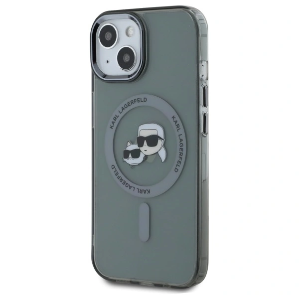 Kryt Karl Lagerfeld KLHMP15SHLSKCK Apple iPhone 15 hardcase IML Metal Karl&Choupette Head MagSafe black