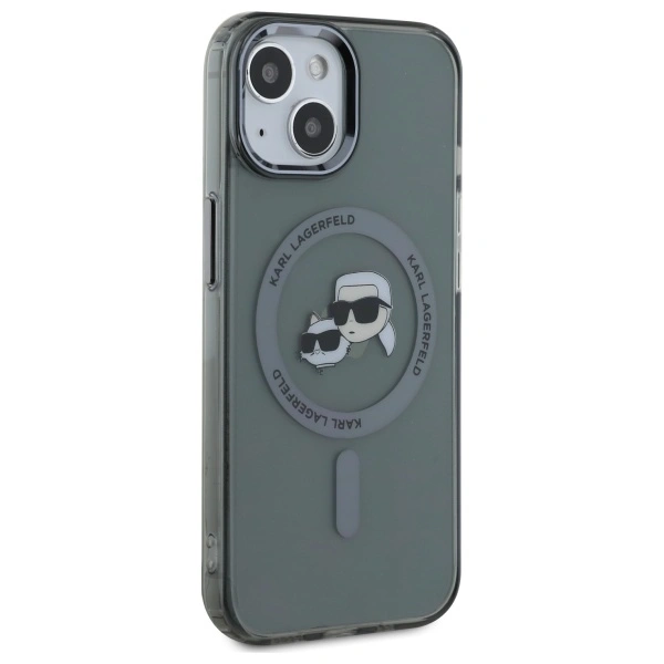 Kryt Karl Lagerfeld KLHMP15SHLSKCK Apple iPhone 15 hardcase IML Metal Karl&Choupette Head MagSafe black